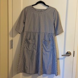 Navy, striped midi dress